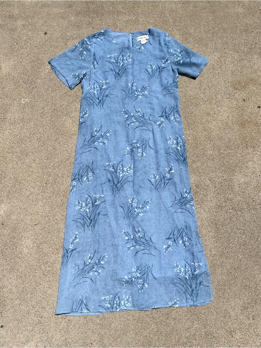 Vintage 90s Blue Floral Midi Dress